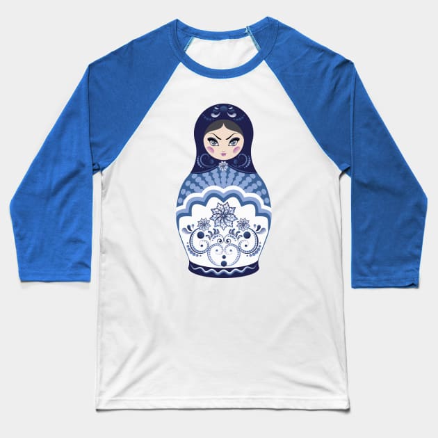 Blue Matryoshka Doll Baseball T-Shirt by AnnArtshock